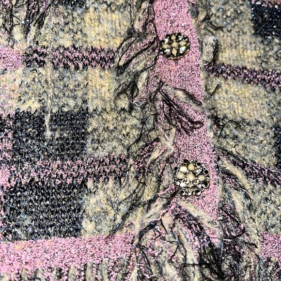 ZARA bubble sleeve tweed cropped jacket blazer purple tan fringe old money fall - Picture 8 of 11